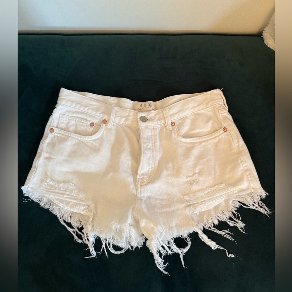 Free People White Frayed Jean Shorts
